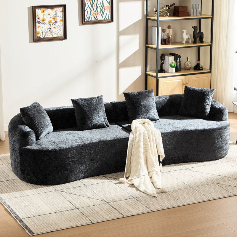 Petit noir incurvé, 3 coussins décoratifs, siège profond, aucun assemblage requis, mousse à mémoire de forme, utilisation quotidienne, animal de compagnie et égratignure, 38,03 po de largeur, 30,6 po de hauteur, 42 lb de chenille, confort, nécessaire,