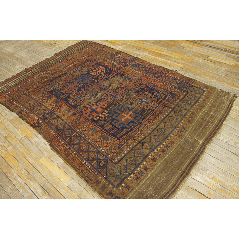 Earthy Antique Late 19th Century Tribal Geometric Afghan Baluch Rug