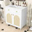 Meuble-lavabo en bois avec lavabo en céramique, tablette ajustable et tiroir basculant-1463203418