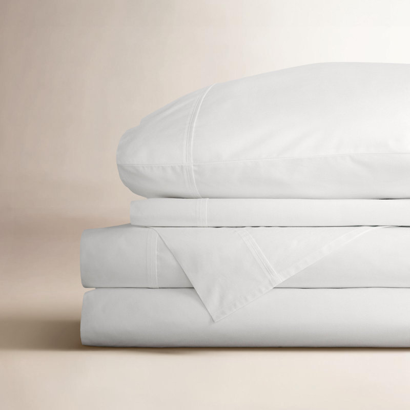 Ensemble de draps en percale de coton biologique Emrik, Double, Blanc