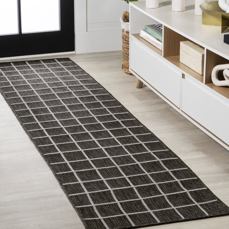 Geometric Black/White Area Rug Ebern Designs Rug Size: Runner 2' x 8