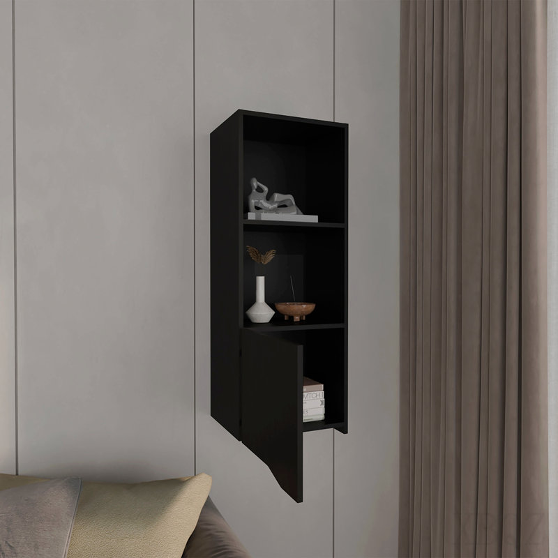 Armoire à pharmacie à une porte de 43 po de hauteur avec deux tablettes ouvertes, Noir