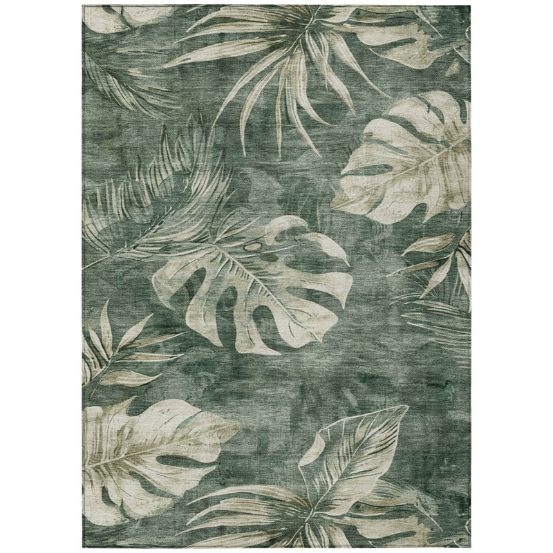 Machine Washable Indoor/Outdoor Xhevrie Fern Rug, Rectangle 9' x 12'