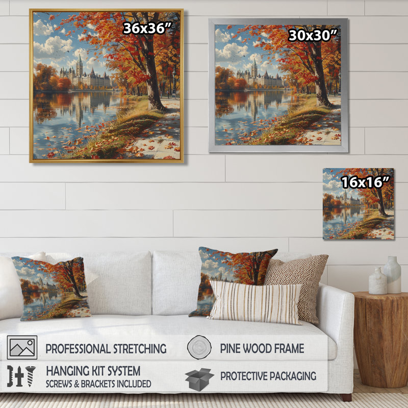 «Autumn Grand River In Ottawa I - City Ottawa», reproduction d'art, Cadre flottant doré, H 16 po x l 16 po