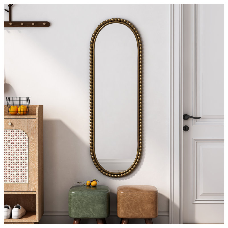 Vintage Iron Art Oval Mirror with Antique Gold Finish - Decorative Wall Hanging Accent for Living Room, Bedroom, Entryway