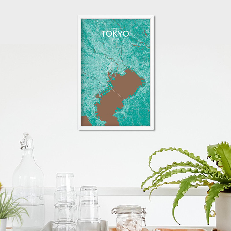 Carte de la ville de Tokyo, impression, H 17 po x l 11 po, Vert / brun