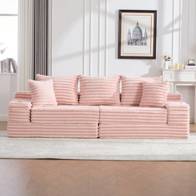 Oversized Boneless Four Seats Sofa with Cup Holder and Side Pockets