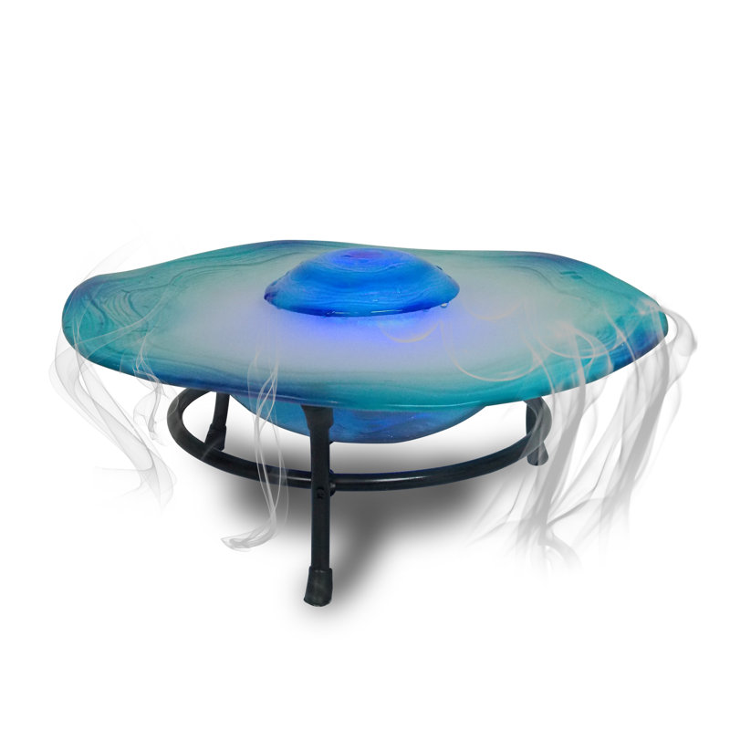 Amrita Glass Weather Resistant Floor Fountain with Light, Blue
