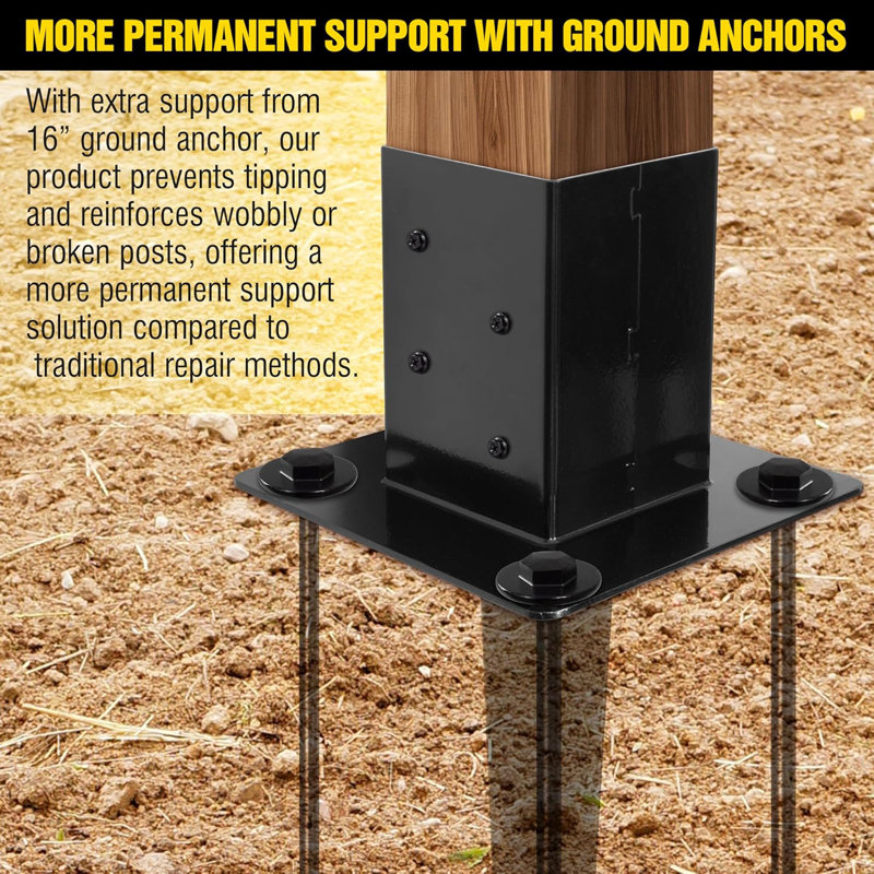 16″ No-Dig 4×4 Ground Spike Post Anchors – Powder-Coated Steel, Includes 4 Corner Screws