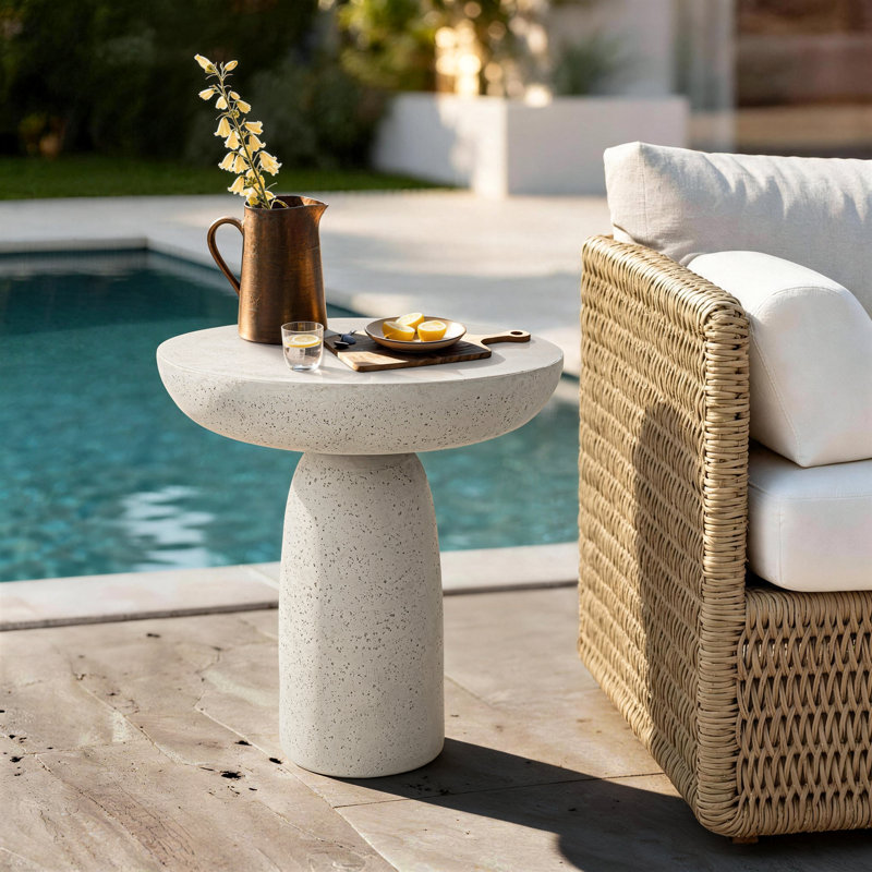 Pedestal End Table, White