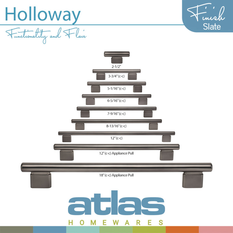 Holloway 12" Center To Center Bar Pull, Slate, 12"