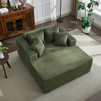 Oversized Corduroy Chaise Lounge Chair No Assembly CloudLike Sleeper Sofa with HighDensity Foam 4 Pillows Armrests Soft Comfortable Couch for Living Room Bedroom Office Green