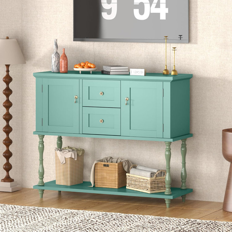 Hallway Entryway Table w/2 Drawers, 42" Vintage Console Table w/ Storage Shelf and 2 Doors, Farmhouse Buffet Sideboard Cabinet