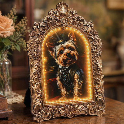Cadre photo vintage, style bronze doré antique orné, rétroéclairage DEL pour photo 5x7 pouces, présentoir de table