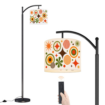 Arc Floor Lamp with Adjustable Lampshade Retro Geometric Standing Lamp 3 Color Temperatures Dimmable Tall Pole Lamp with Foot Switch for Bedroom