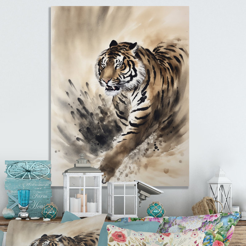 Tigre beige dans la nature II - impression, H 20 po x l 12 po x P 1 po, Toile tendue