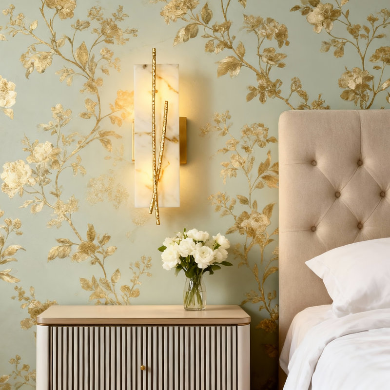Applique murale pour salle de bain 2 lumières avec motif de marbre