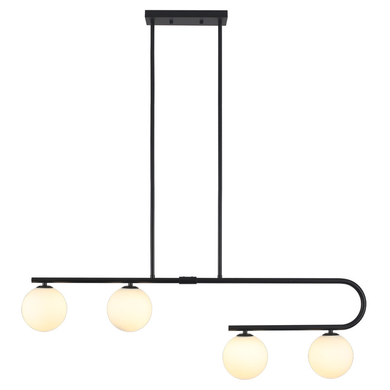 4 - Light Modern Kitchen Island Chandelier With Globe Glass Shade For Dining Room Living Room Entry, Matte Black