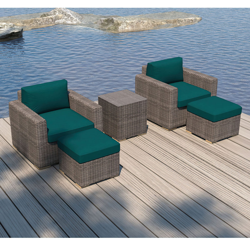 Dune Outdoor 5 - Piece Conversation Set, Spectrum Peacock Sunbrella® Plainweave