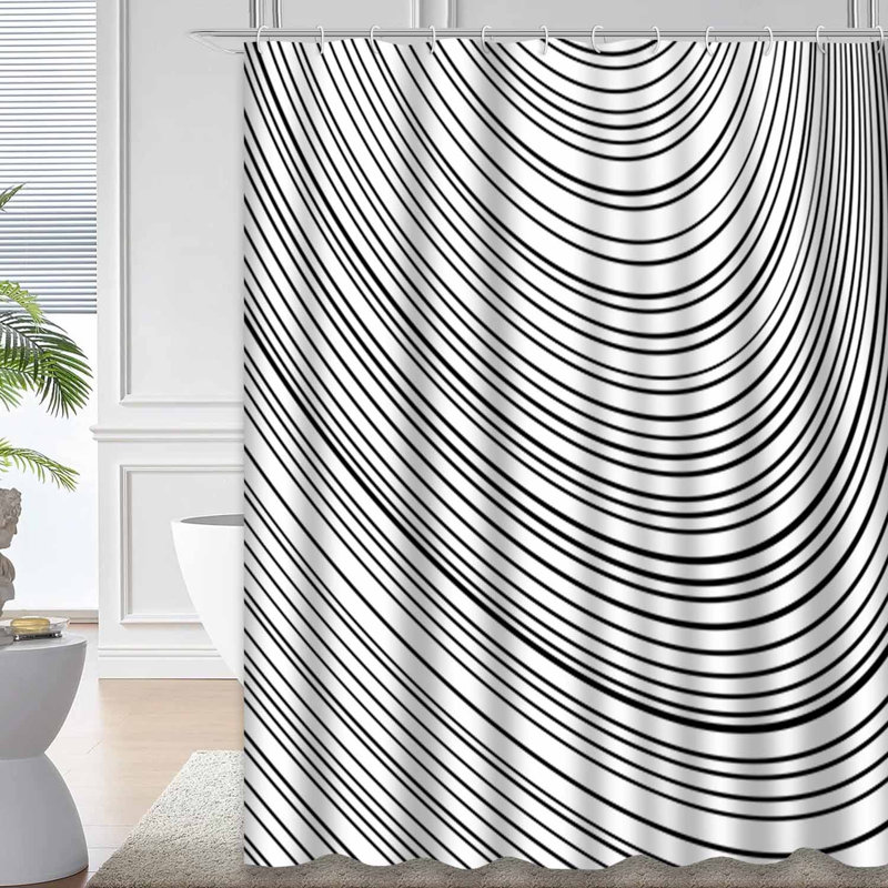 Rideau de douche blanc ondulé abstrait à motif de vagues avec 12 crochets, L 72 po x l 78 po