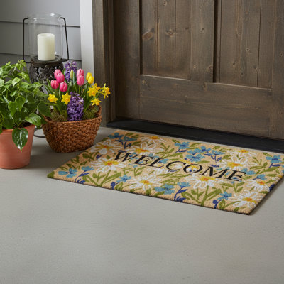 Paillasson 18 po x 30 po brun clair et vert floral Welcome