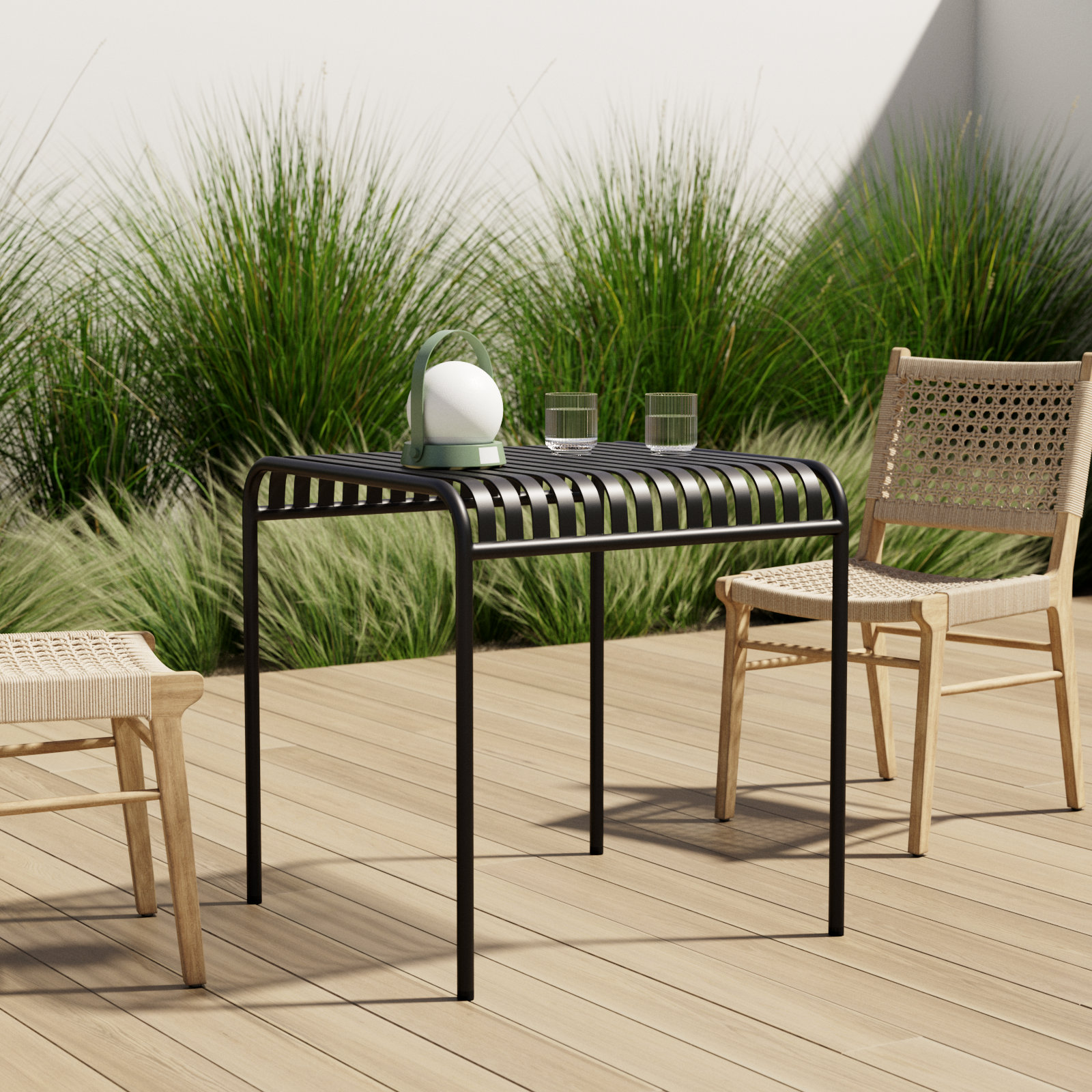 Abra 28" W x 28" D Square Steel Outdoor Dining Table, Black