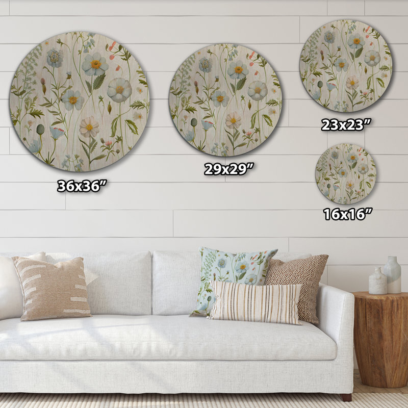«Blossoming Pastel Wildflowers On Light Blue VI», impression d'art mural en bois Bouquet floral, H 23 po x l 23 po x P 1 po