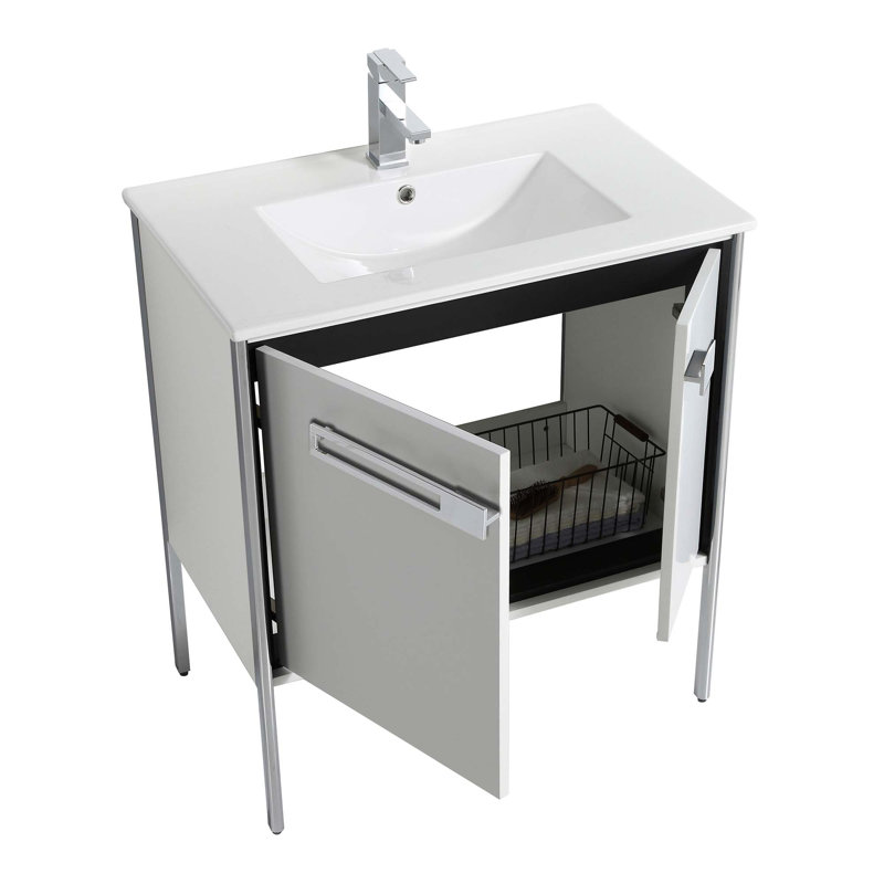 30" Single Bathroom Vanity, Polished Chrome, White Matte