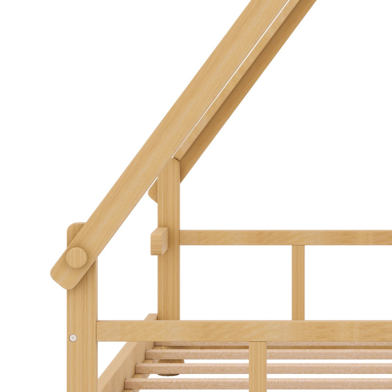 Lit maison avec tente et lumière, Lit double, Brun