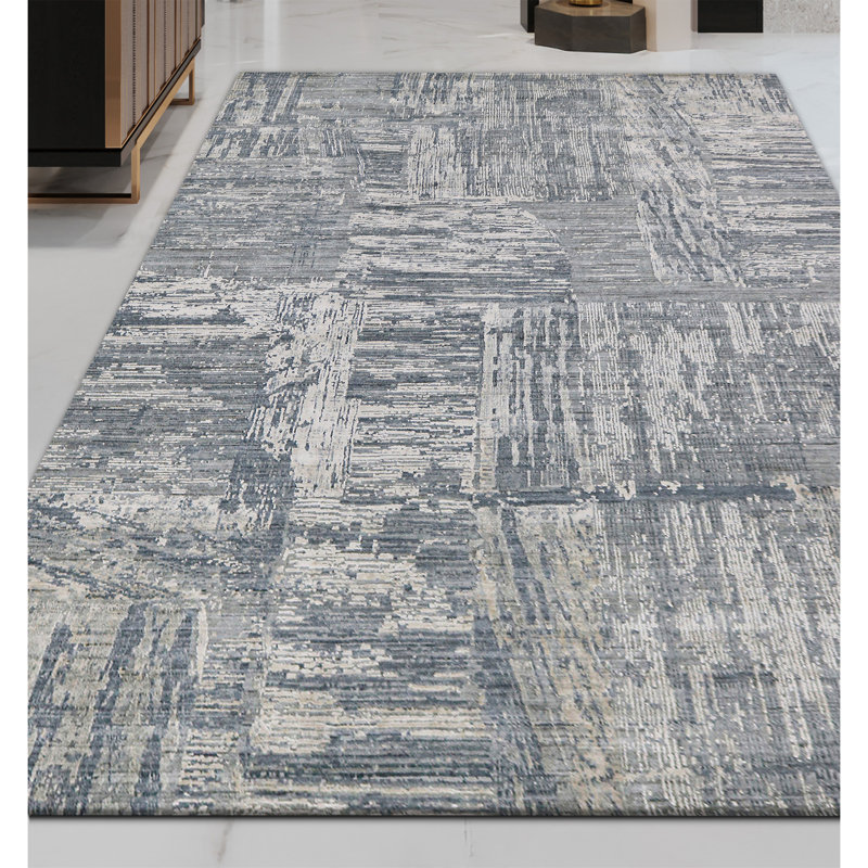 Tapis bleu noué à la main, Rectangle 2 pi x 3 pi
