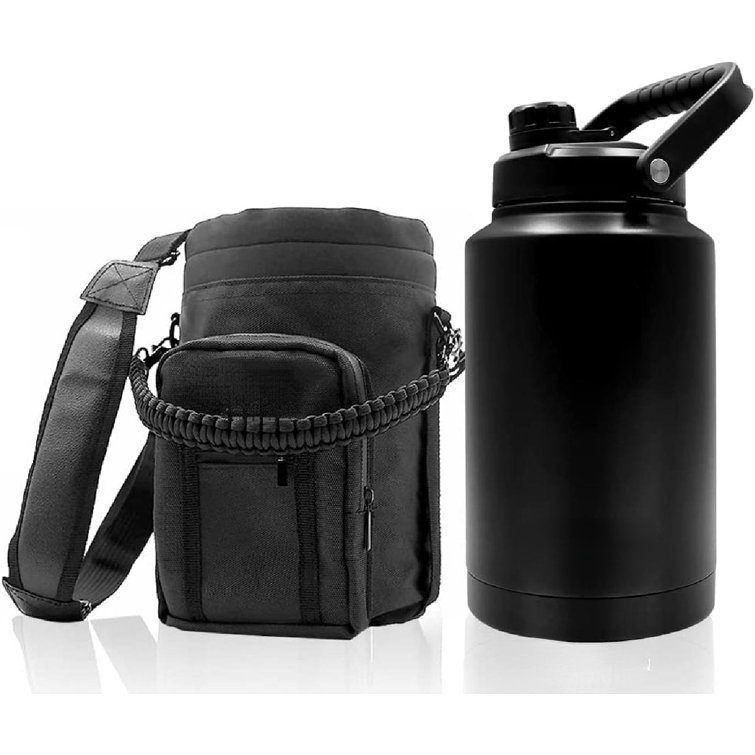 64 oz Insulated Water Bottle with Sleeve, Carry Strap, Extra Lid Thermos jug