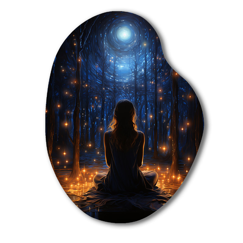 Yoga et le cosmos II - Décoration murale irrégulière en forme de poire de yoga, H 30 po x l 22 po x P 1 po