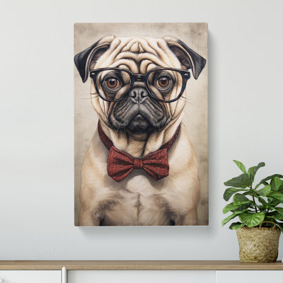 Pug with Glasses Painting - Wrapped Canvas