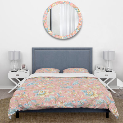 Pink Blue Boho Floral Paradise VII - Boho Duvet Cover Set