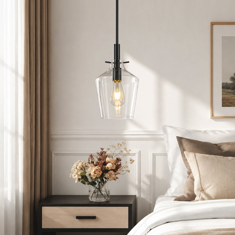 Luminaire suspendu cloche Levona, base E26, 9,8 po de diamètre x H 55,3 po, Noir mat