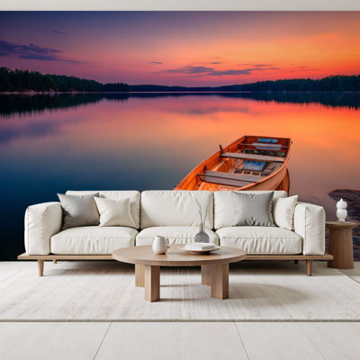 Papier peint à peler et coller, lac, paysage, nature, forêt relaxante, eau apaisante, coucher de soleil, peintures murales, papier peint amovible en PVC, H 69 po x l 96 po, pour chambre à coucher, bureau à domicile