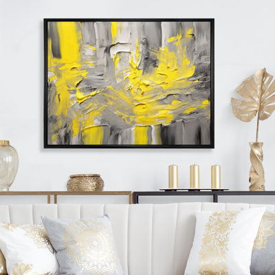 Moutarde jaune et gris vif IV - art mural abstrait encadré