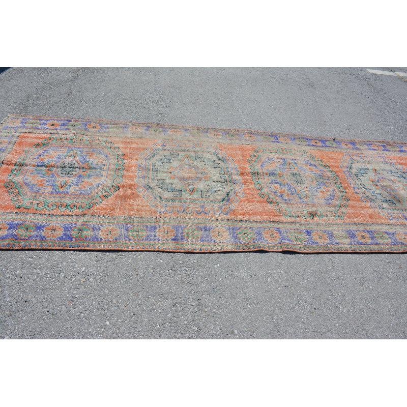 Tapis tissés à la main, tapis en laine bleue, tapis de couloir de 4 pi 11,2 pi, tapis de décoration intérieure, tapis rétro, tapis turc