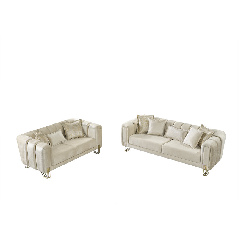 2 - Piece Velvet Living Room Set, Ivory Velvet