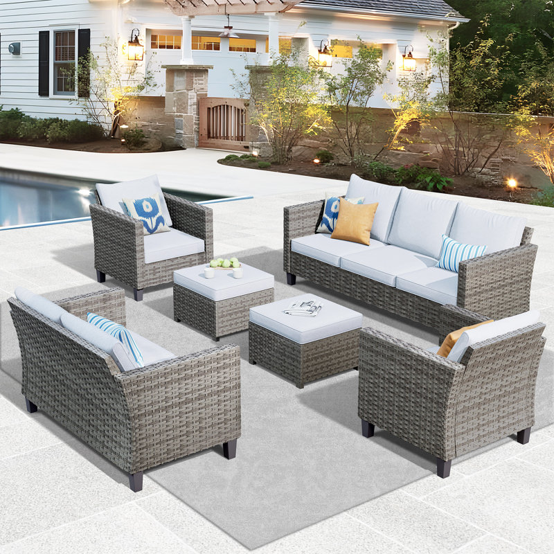 Lovall Premium All-Weather Wicker 9 - Person Patio Conversation Set with Cushions, Light Gray