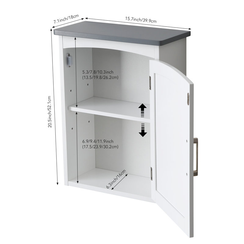 Latitude Run® Bathroom Wall Mount Storage Cabinet Single Door with Adjustable Shelf White and Gray