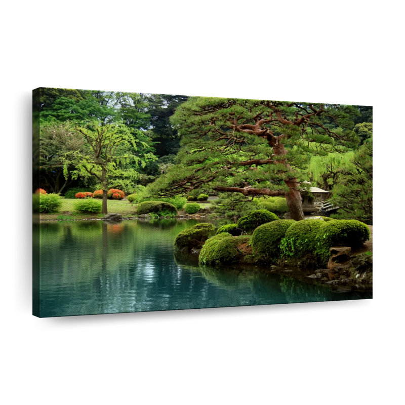 Zen Lakeside Bonsai Trees Canvas Print, 20" H x 30" W x 1.25" D