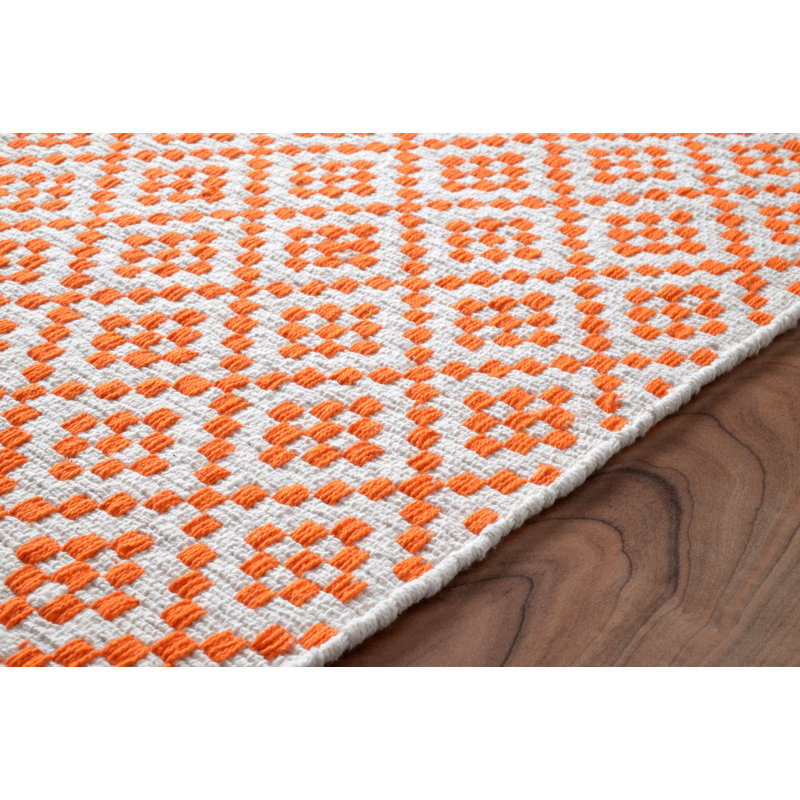 Tapis orange en coton tissé à la main Ora, 5 pi x 8 pi