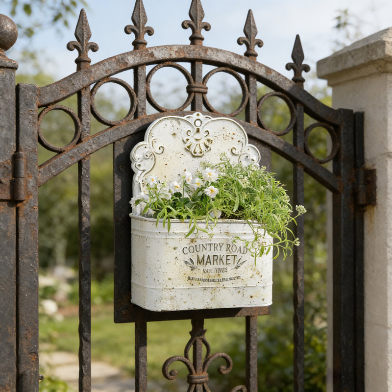 Vintage Metal Wall Planter for Outdoor/Indoor Plants,Wall Storage Basket for Letters Cards and Small Staffs, Rustic White