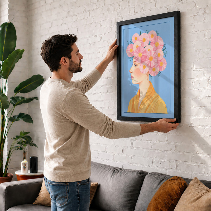 Floral Portrait in Profile Botanical - Framed Print, A3 - 42.0 x 29.7 cm, Black
