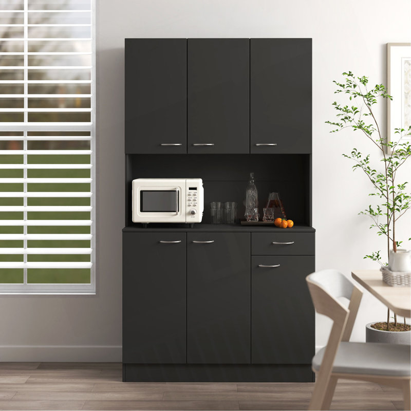 70,87 po de hauteur avec garde-robe et armoire de cuisine, avec 6 portes, 1 tablette ouverte et 1 tiroir pour la chambre à coucher