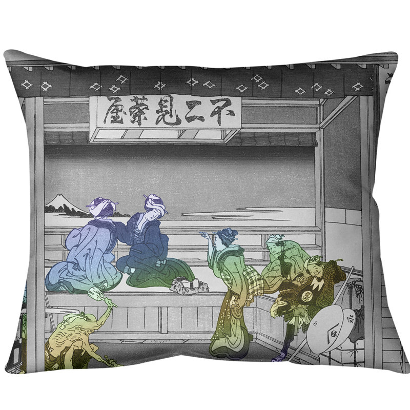 Coussin Yoshida at Tokaido, Bourre en polyester, 20 po x 14 po, Dégradé bleu
