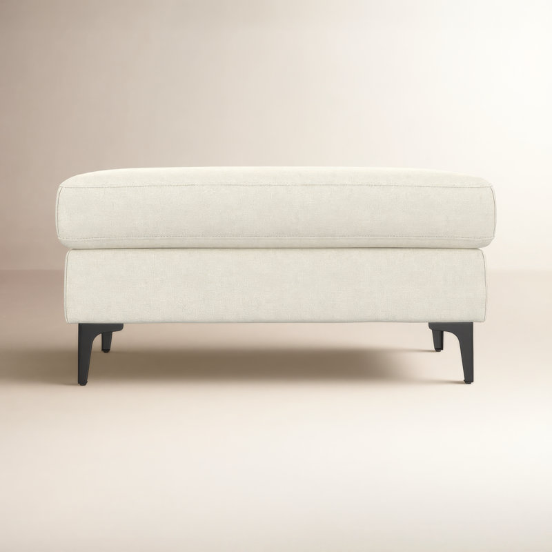 Ava Mid-Century Modern Ottoman with Performance Fabric and Metal Legs, Beige, 18" H x 36" W x 20"D