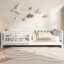 Lit plateforme simple en bois avec garde-corps et tablettes de rangement, blanc-133231914