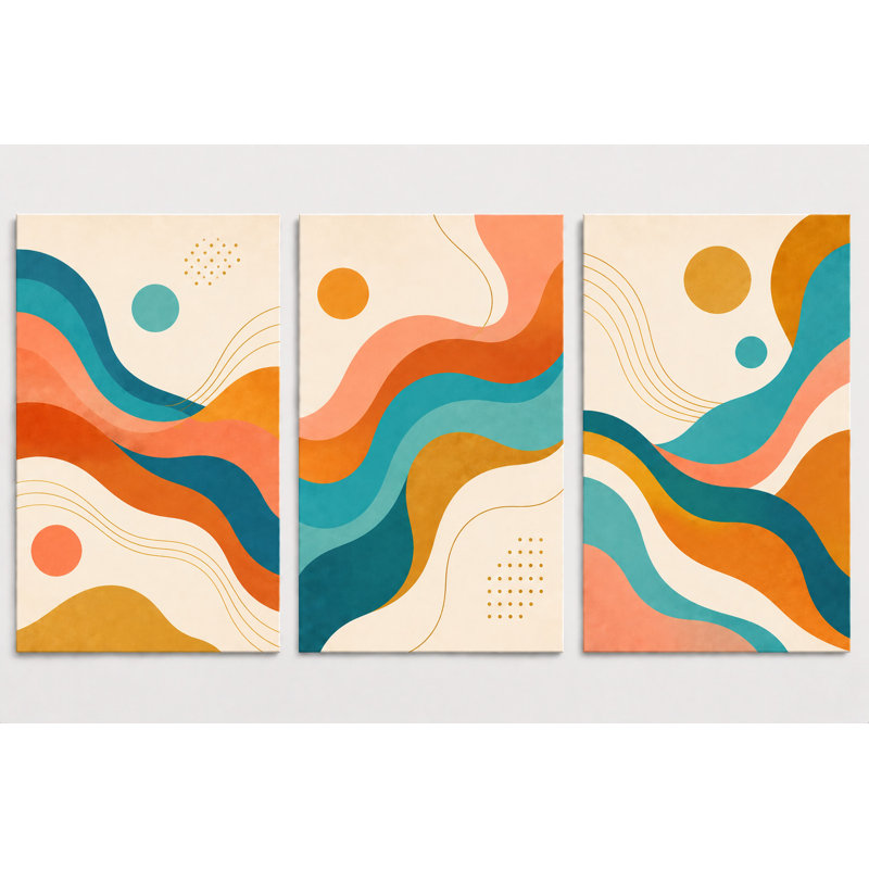 X-Large, ensemble de 3 vagues murales abstraites, formes fluides et colorées, impressions sur toile, décor de salon côtier moderne, impression sur toile 24 x 36 pouces - prête à être accrochée